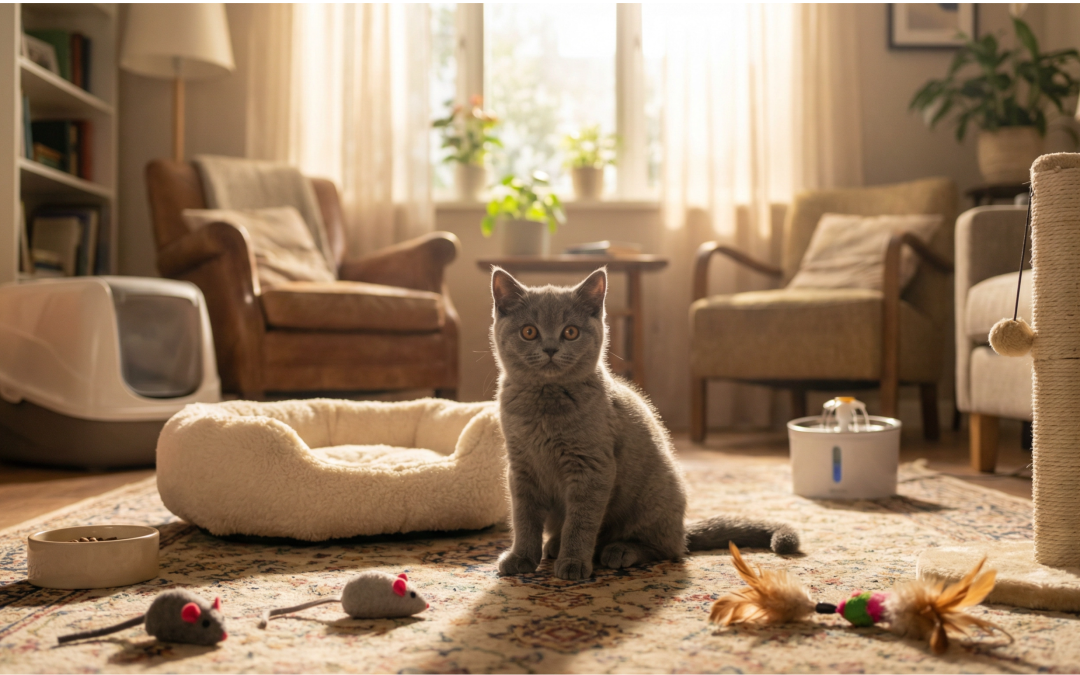 Gatito British Shorthair en casa